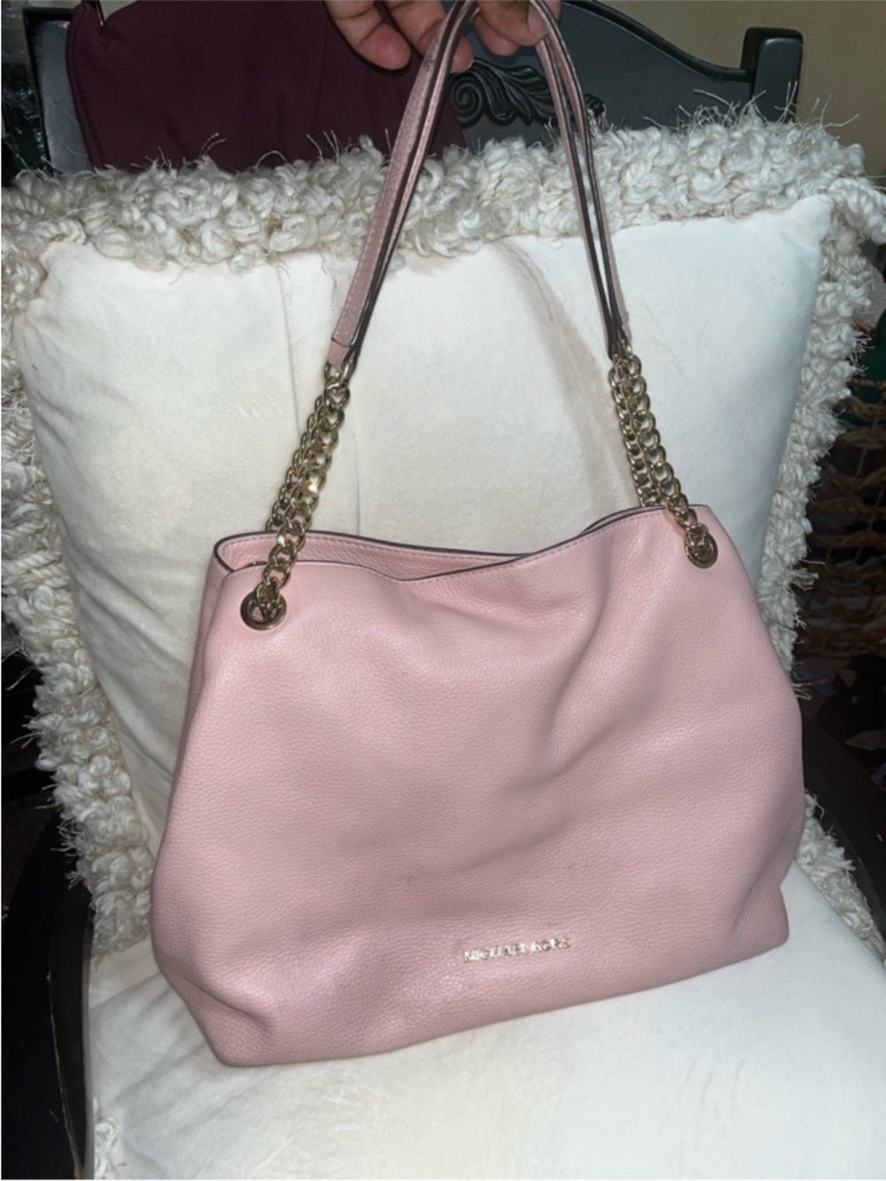 Michael Kors Blush Pink Leather Shoulder Tote with Gold Chain Straps